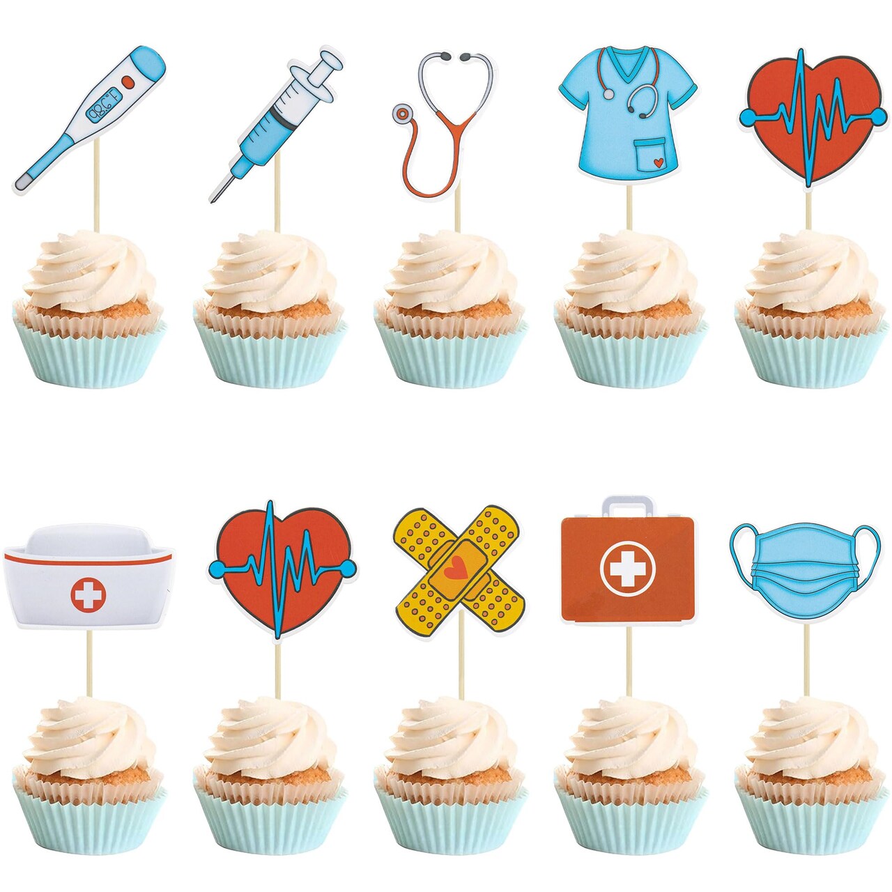 36Pcs Nurse Cupcake Toppers Nursing School Graduation Cupcake Picks for Medical Rn Nurse Grad Themed Birthday Party Cake Decorations Supplies